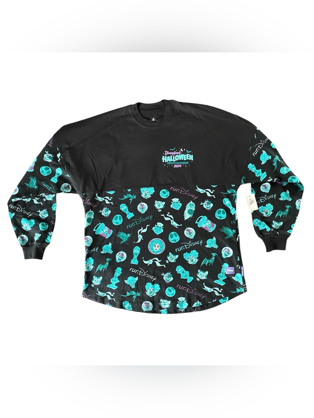 Run Disney Black Teal Halloween Magic Key Long Sleeve Spirit Jersey Small
